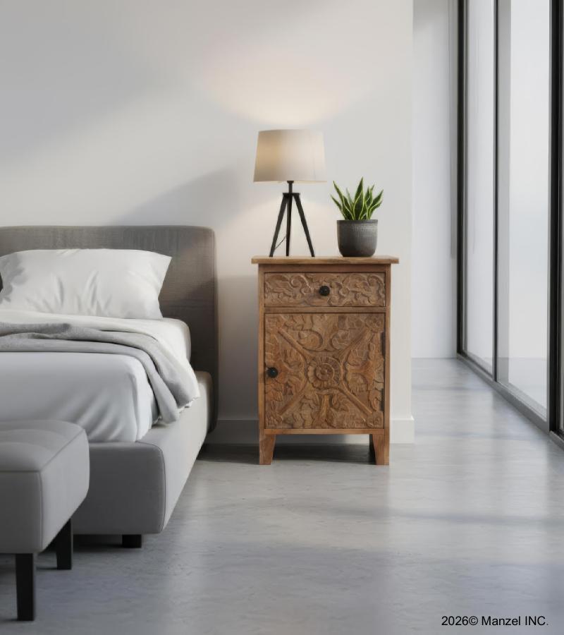 SOLID HAND CARVED WOOD NIGHTSTAND / END TABLE
