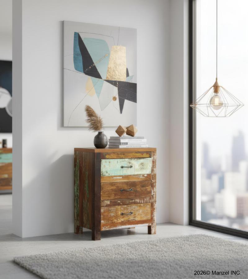 SOLID RECLAIMED TEAK WOOD 3 DRAWER END TABLE /  BEDSIDE