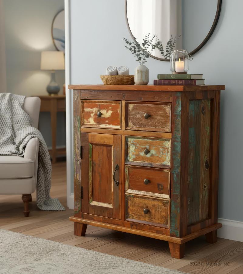 RECLAIMED WOOD 5 DRAWER END TABLE / SMALL SIDEBOARD
