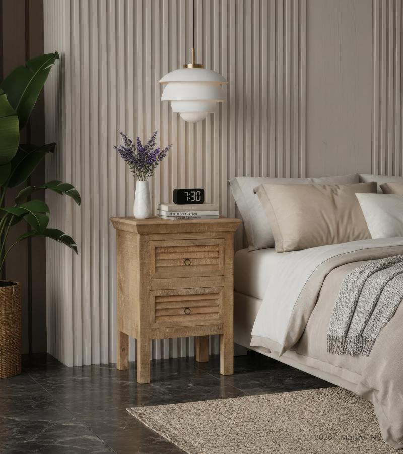 SOLID WOOD 2 DRAWER END TABLE / NIGHTSTAND