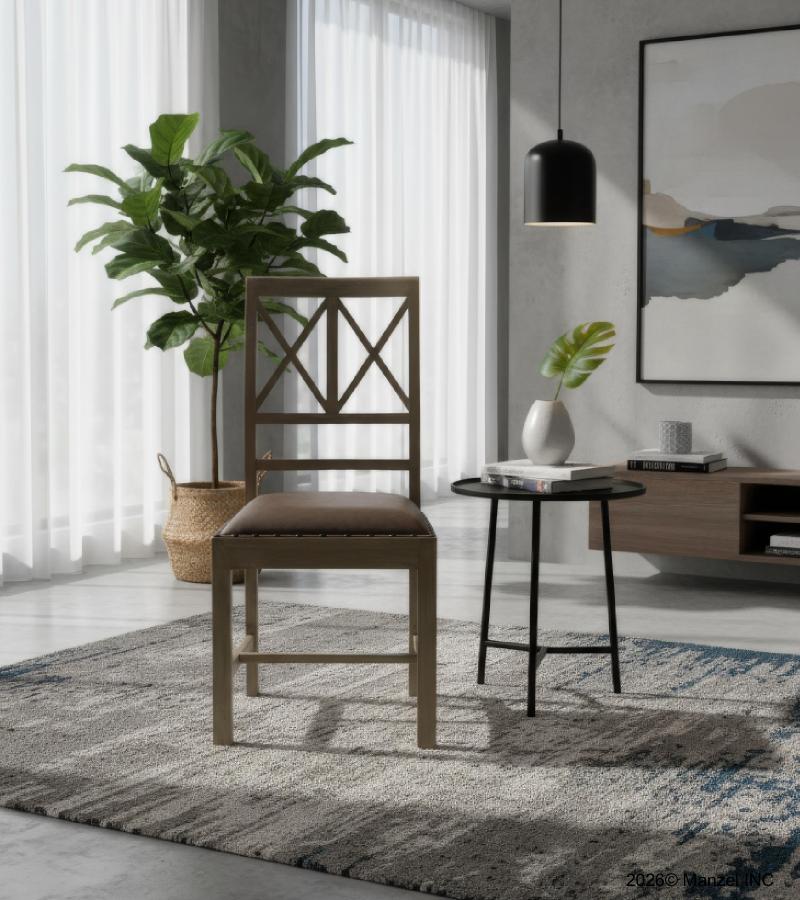 SOLID WOOD &  LEATHER CHAIR