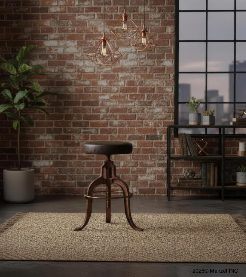 ADJUSTABLE HEIGHT IRON & LEATHER STOOL