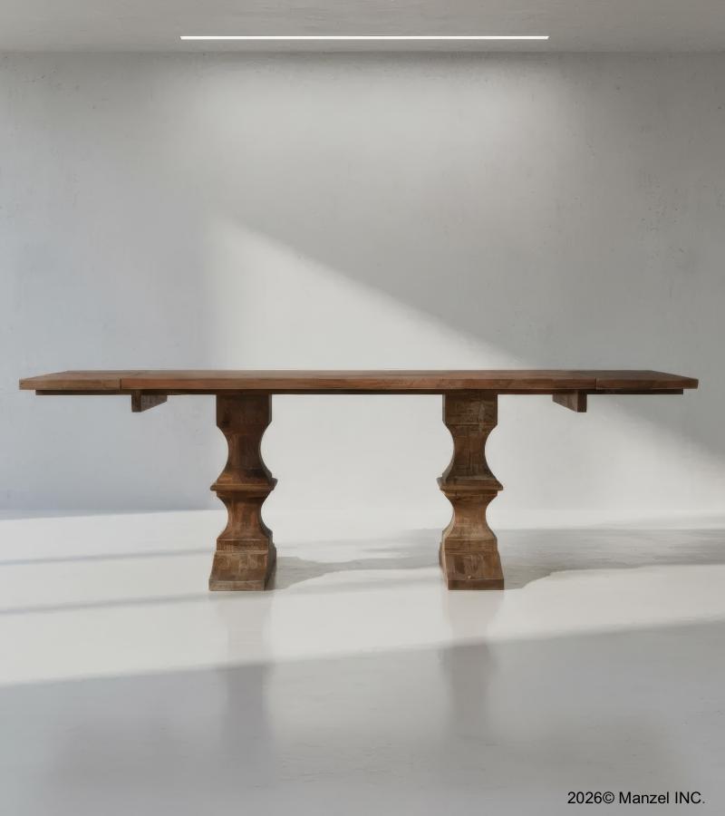 SOLID WOOD PEDESTAL EXTENSION DINING TABLE