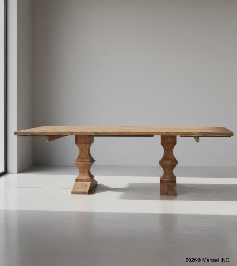 SOLID WOOD PEDESTAL EXTENSION DINING TABLE