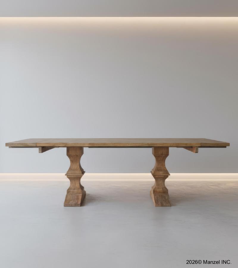 SOLID WOOD PEDESTAL EXTENSION DINING TABLE