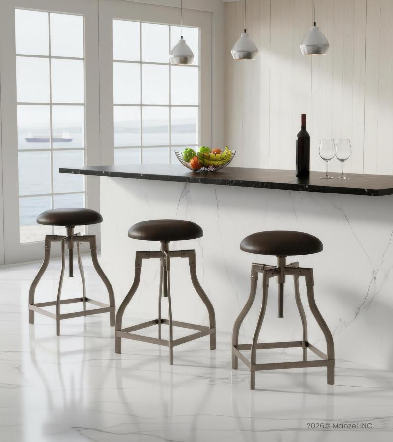 ADJUSTABLE HEIGHT METAL & LEATHER STOOL