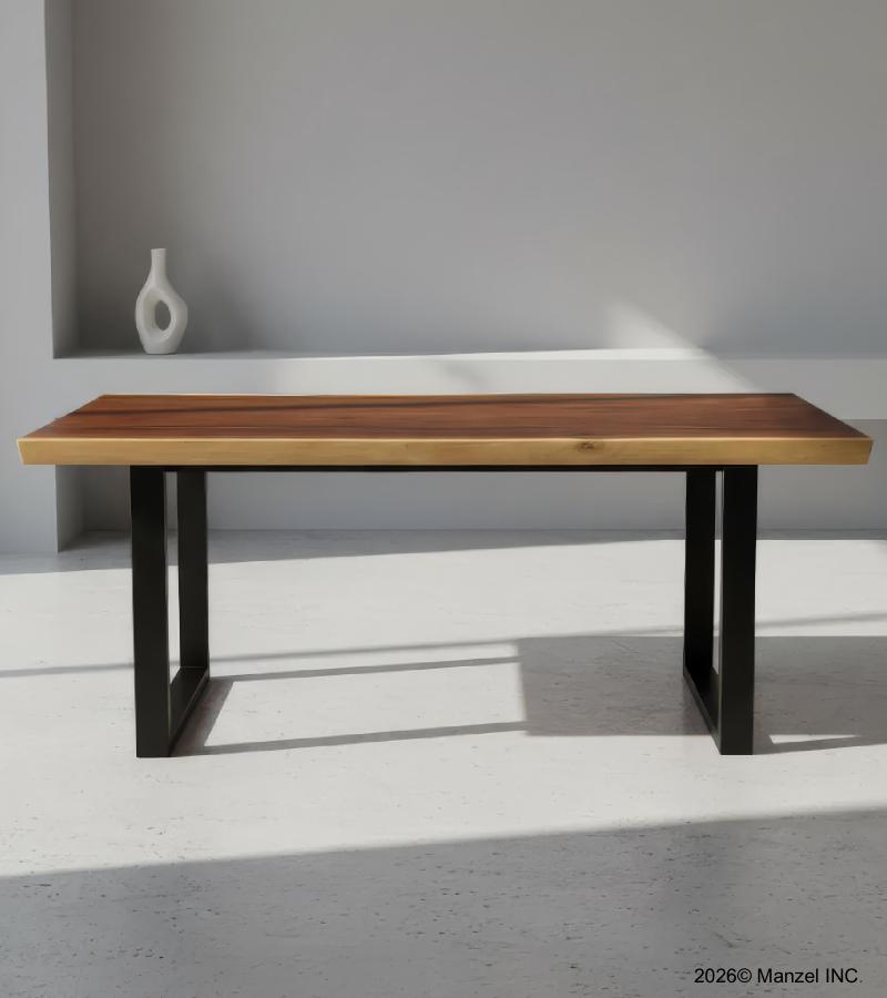 LIVE EDGE SOLID SUAR WOOD TABLE W/ METAL BASE