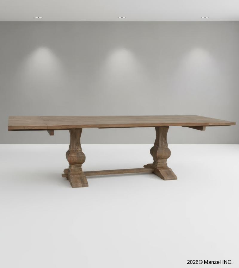 SOLID WOOD PEDESTAL TRESTLE TABLE W / EXTENSIONS