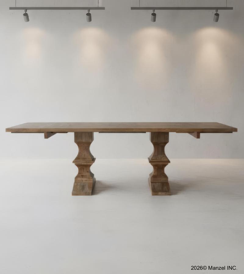 SOLID WOOD PEDESTAL EXTENSION DINING TABLE