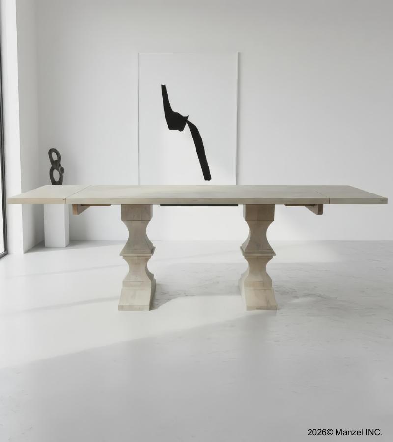 SOLID WOOD PEDESTAL EXTENSION DINING TABLE