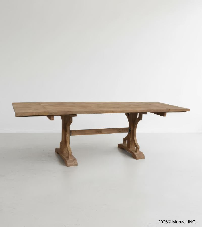 SOLID WOOD X BASE TRESTLE DINING TABLE W/ EXTENSIONS