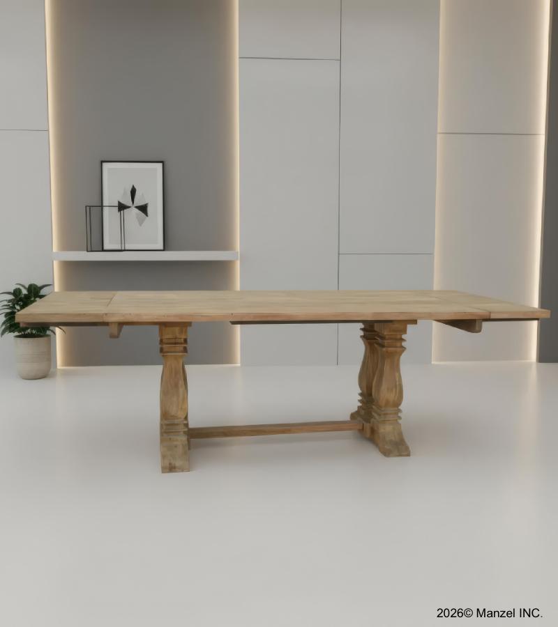 SOLID WOOD PEDESTAL EXTENSION DINING TABLE