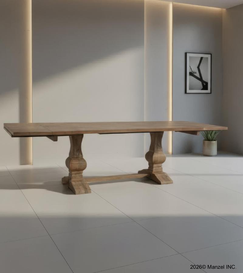 SOLID WOOD PEDESTAL TRESTLE TABLE W / EXTENSIONS