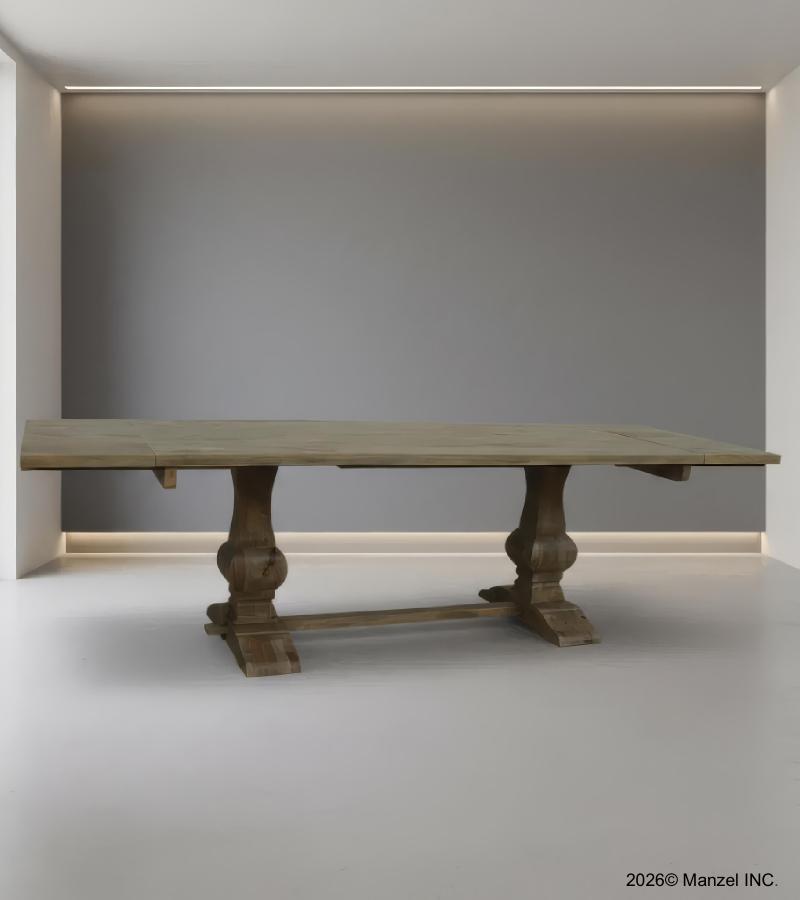 SOLID WOOD PEDESTAL TRESTLE TABLE W / EXTENSIONS