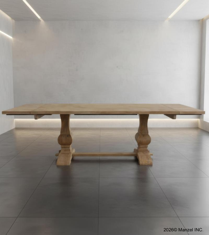 SOLID WOOD PEDESTAL TRESTLE TABLE W / EXTENSIONS