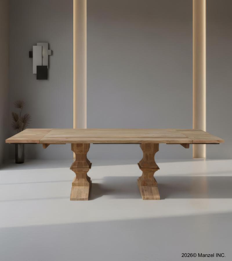SOLID WOOD PEDESTAL EXTENSION DINING TABLE