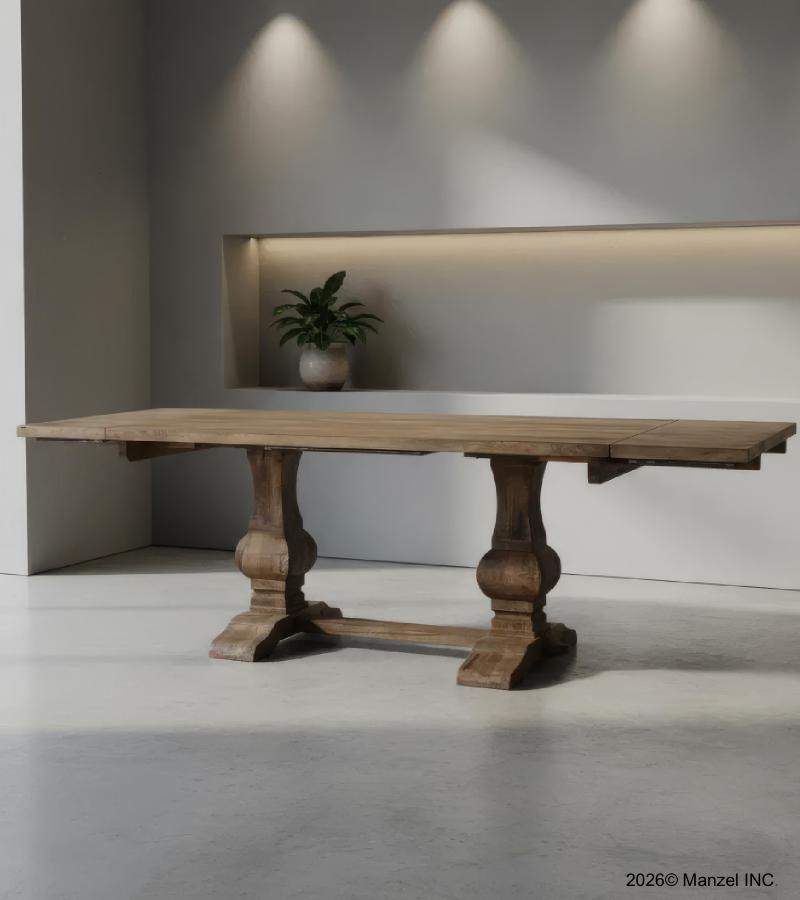 SOLID WOOD PEDESTAL EXTENSION DINING TABLE