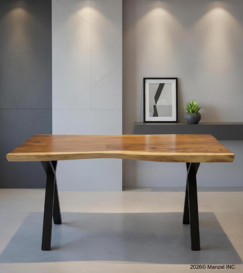 LIVE EDGE SOLID SUAR WOOD TABLE W/ METAL BASE 