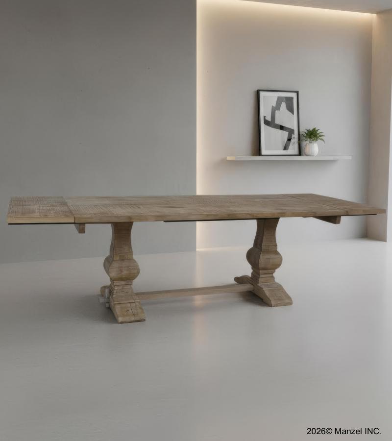 SOLID WOOD PEDESTAL TRESTLE TABLE W / EXTENSIONS