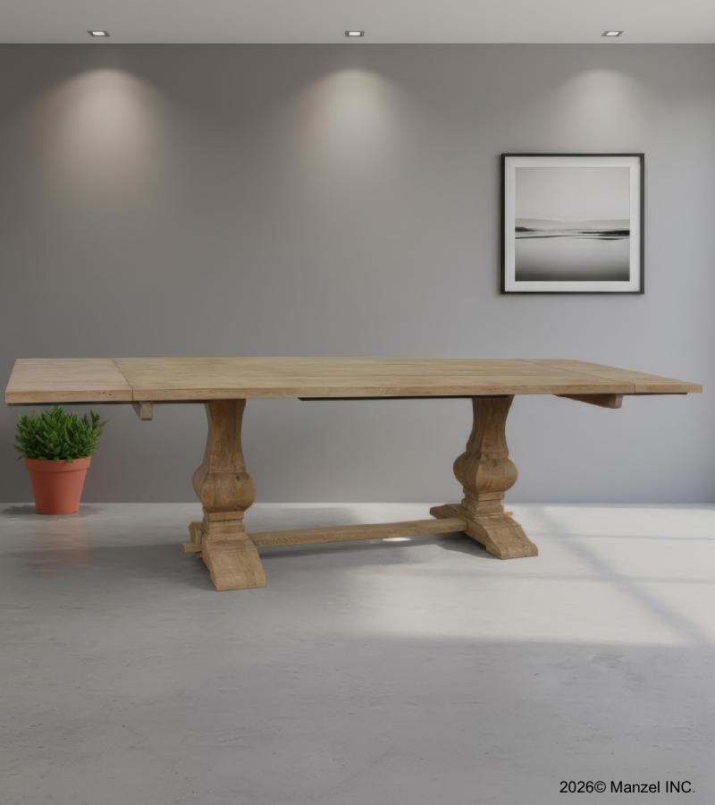SOLID WOOD PEDESTAL TRESTLE TABLE W / EXTENSIONS