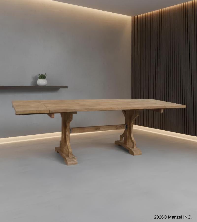 SOLID WOOD X BASE TRESTLE DINING TABLE W/ EXTENSIONS