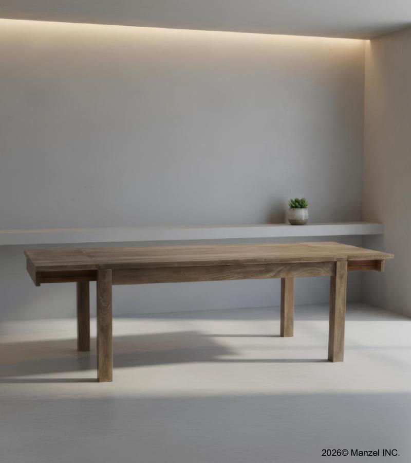 EXTENDABLE SOLID WOOD DINING TABLE W/ SELF-STORING EXTENSIONS