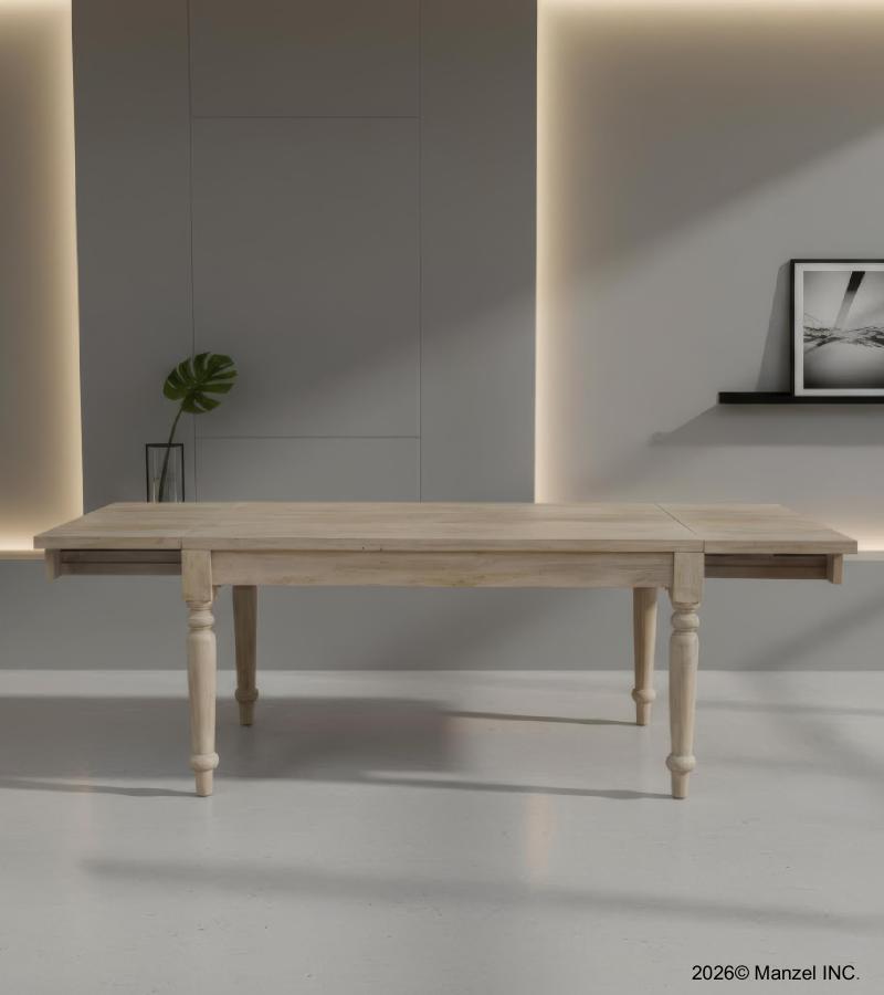 EXTENDABLE SOLID WOOD DINING TABLE W/ SELF-STORING EXTENSIONS