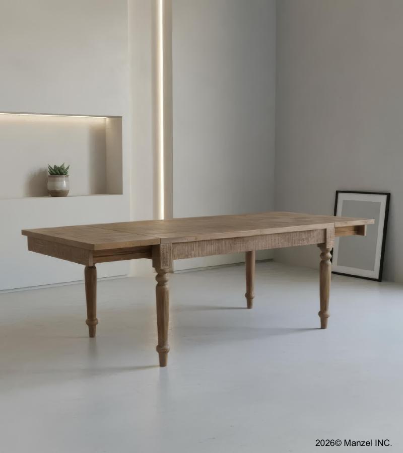 EXTENDABLE SOLID WOOD DINING TABLE W/ SELF-STORING EXTENSIONS