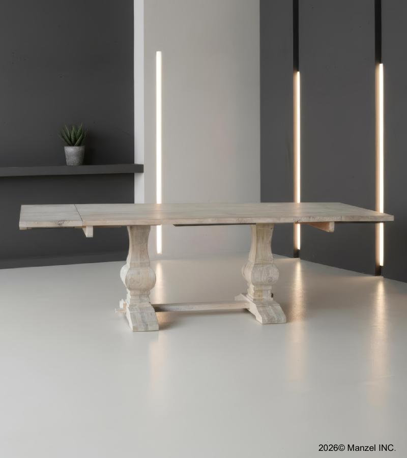 SOLID WOOD PEDESTAL EXTENSION DINING TABLE
