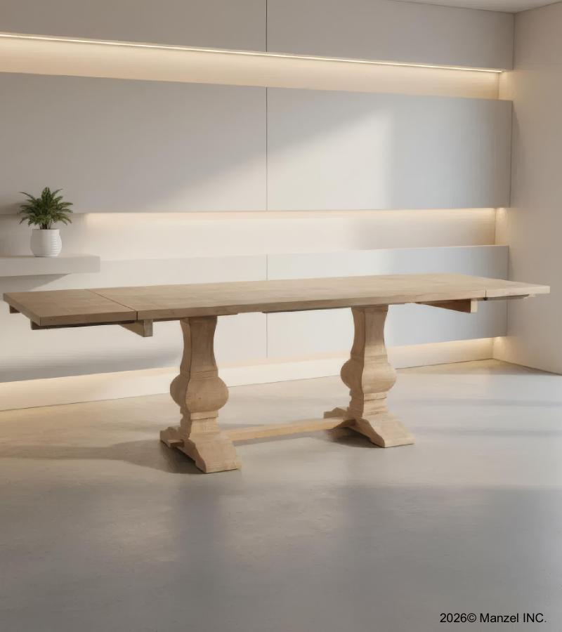 SOLID WOOD PEDESTAL EXTENSION DINING TABLE