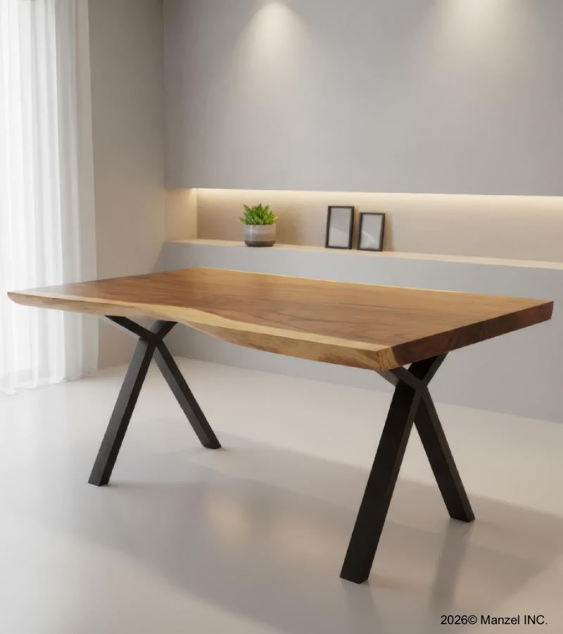 LIVE EDGE SOLID SUAR WOOD TABLE W/ METAL BASE