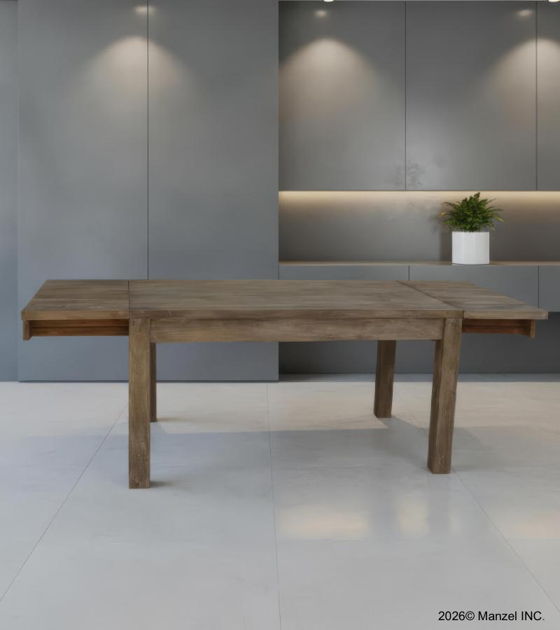 EXTENDABLE SOLID WOOD DINING TABLE W/ SELF-STORING EXTENSIONS