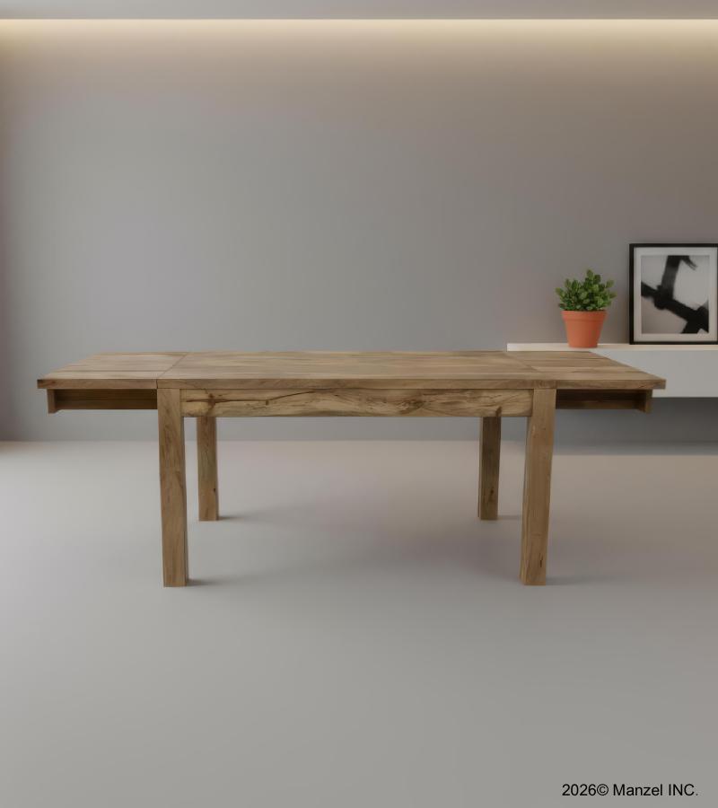 EXTENDABLE SOLID WOOD DINING TABLE W/ SELF-STORING EXTENSIONS