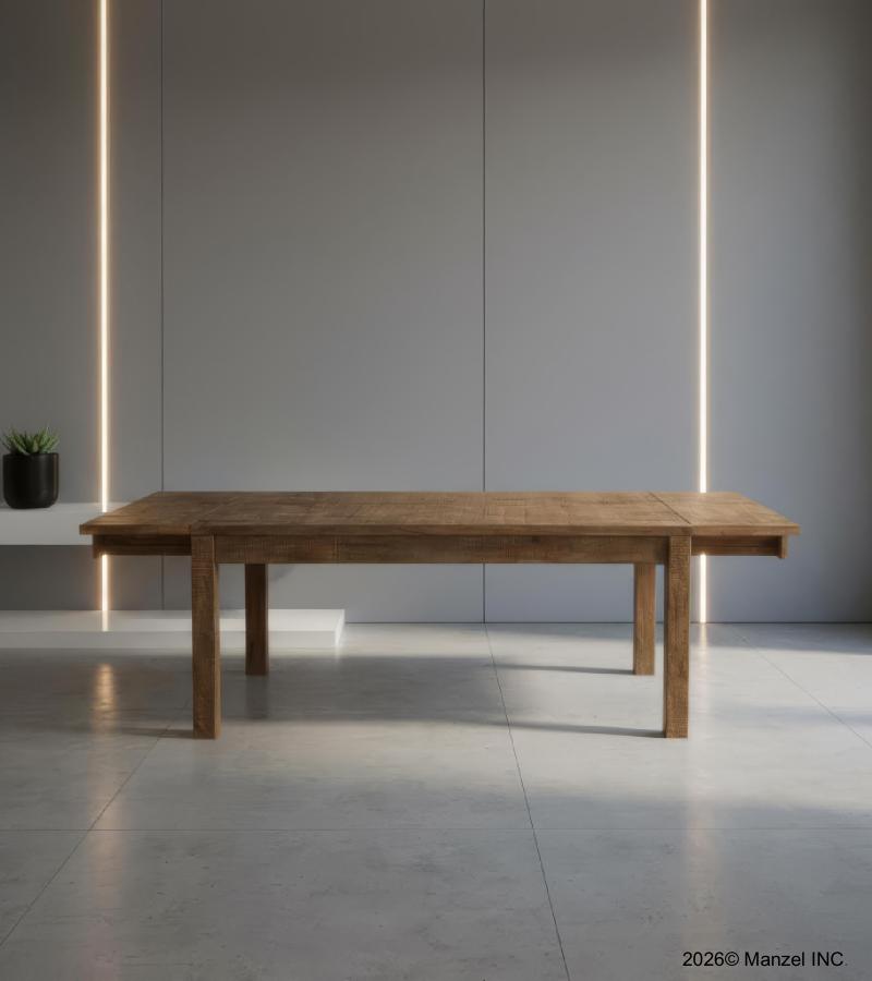 EXTENDABLE SOLID WOOD DINING TABLE W/ SELF-STORING EXTENSIONS