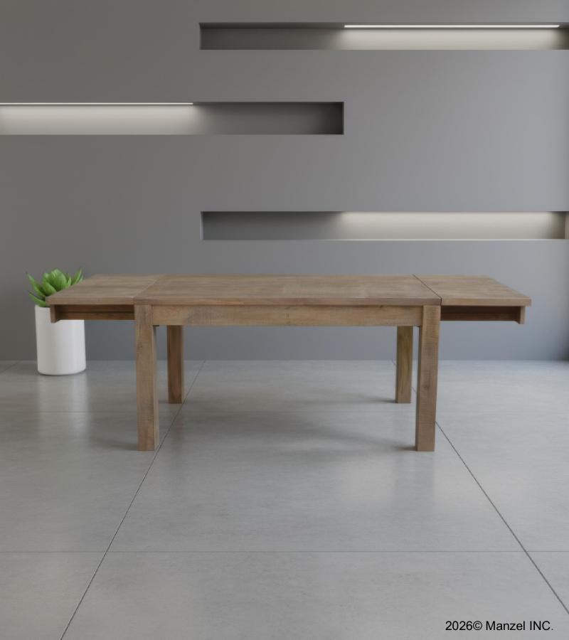 EXTENDABLE SOLID WOOD DINING TABLE W/ SELF-STORING EXTENSIONS