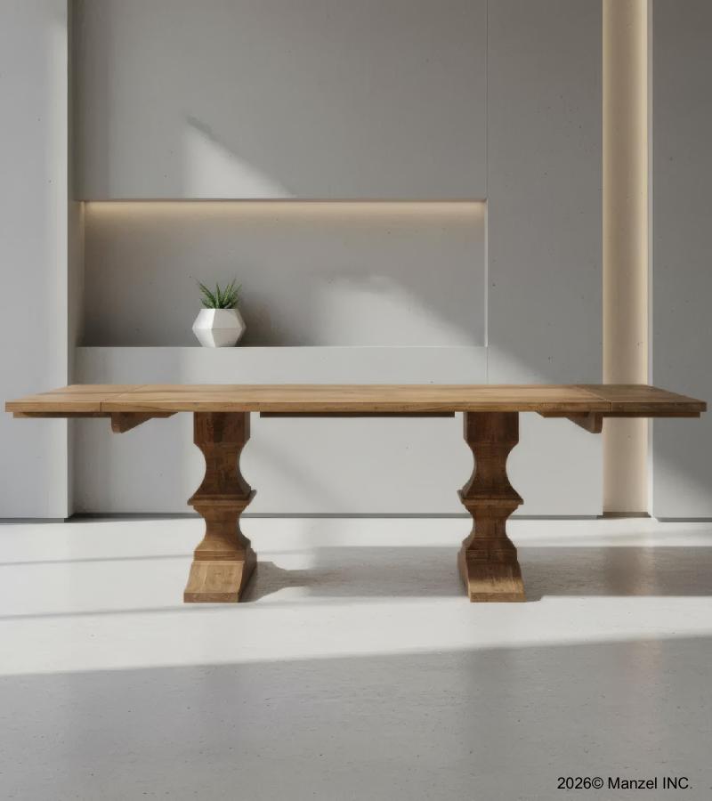 SOLID WOOD PEDESTAL EXTENSION DINING TABLE