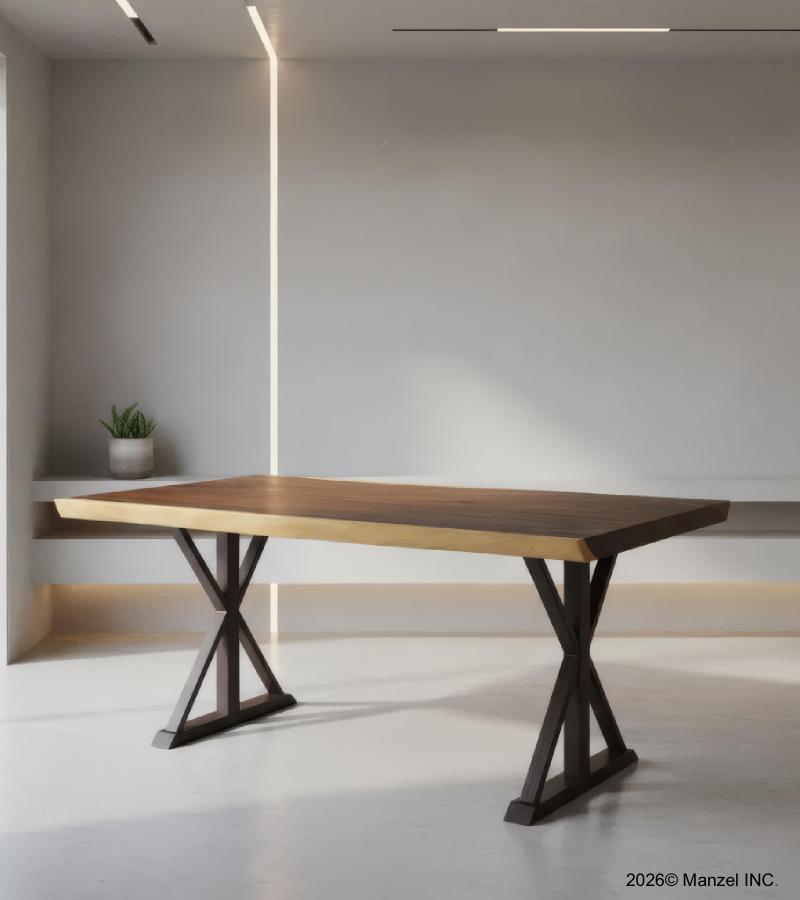 LIVE EDGE SOLID SUAR WOOD TABLE W/ METAL BASE