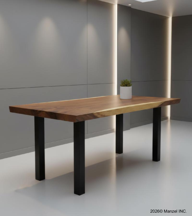 LIVE EDGE SOLID SUAR WOOD TABLE W/ METAL BASE