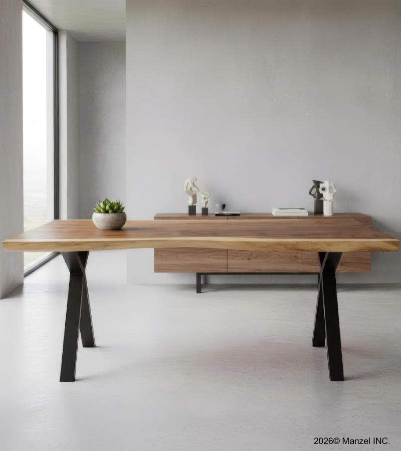 LIVE EDGE SOLID SUAR WOOD TABLE W/ METAL BASE