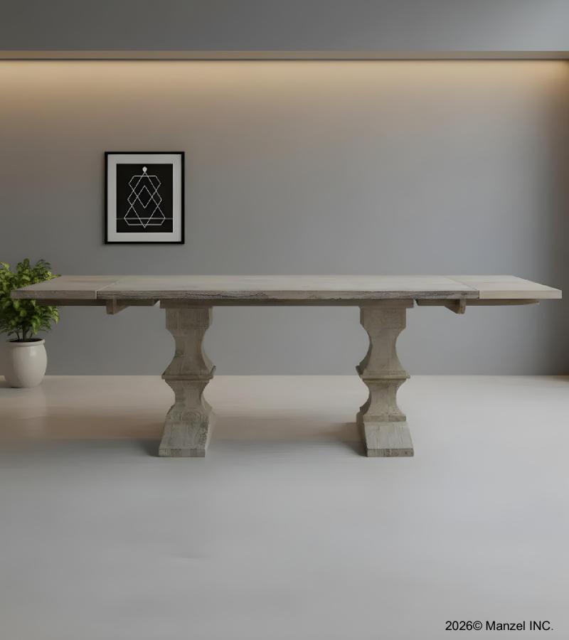 SOLID WOOD PEDESTAL EXTENSION DINING TABLE