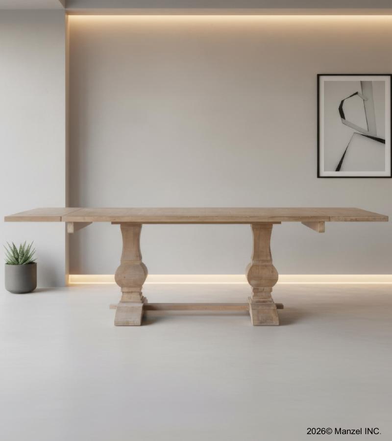 SOLID WOOD PEDESTAL EXTENSION DINING TABLE