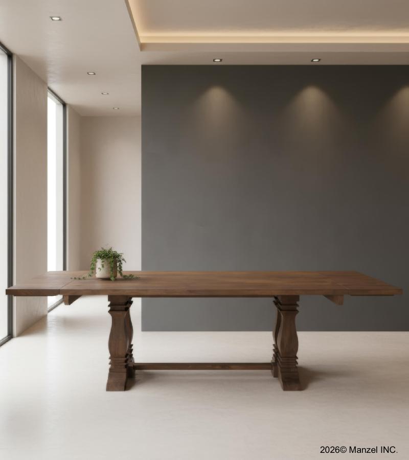 SOLID WOOD PEDESTAL EXTENSION DINING TABLE