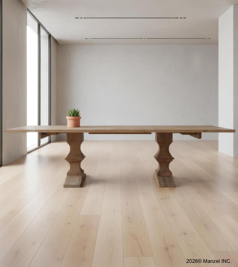 SOLID WOOD PEDESTAL EXTENSION DINING TABLE