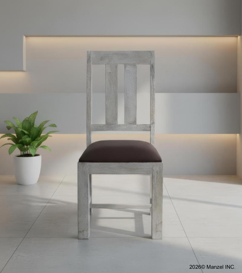 SOLID WOOD DINING CHAIR W/ GENUINE LEATHER UPHOLSTERED SEAT