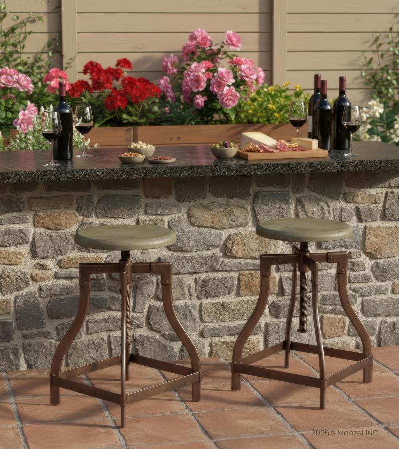 ADJUSTABLE HEIGHT METAL & WOOD STOOL