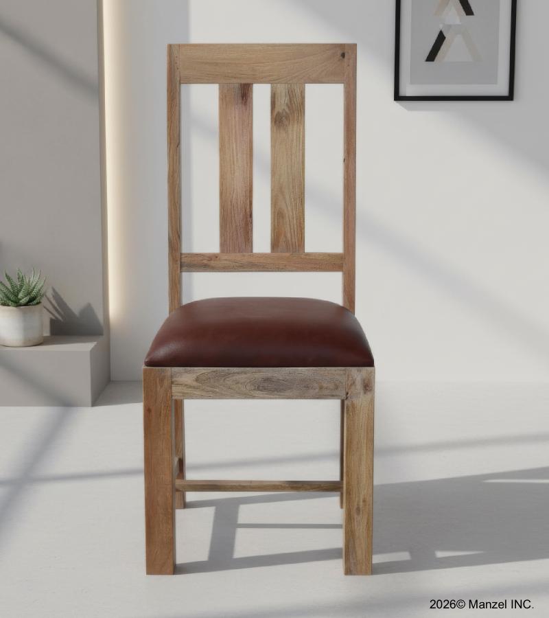 SOLID WOOD DINING CHAIR W/ GENUINE LEATHER UPHOLSTERED SEAT
