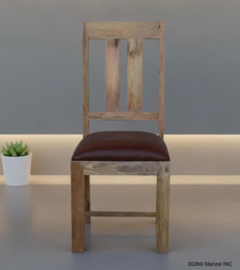 SOLID WOOD DINING CHAIR W/ GENUINE LEATHER UPHOLSTERED SEAT