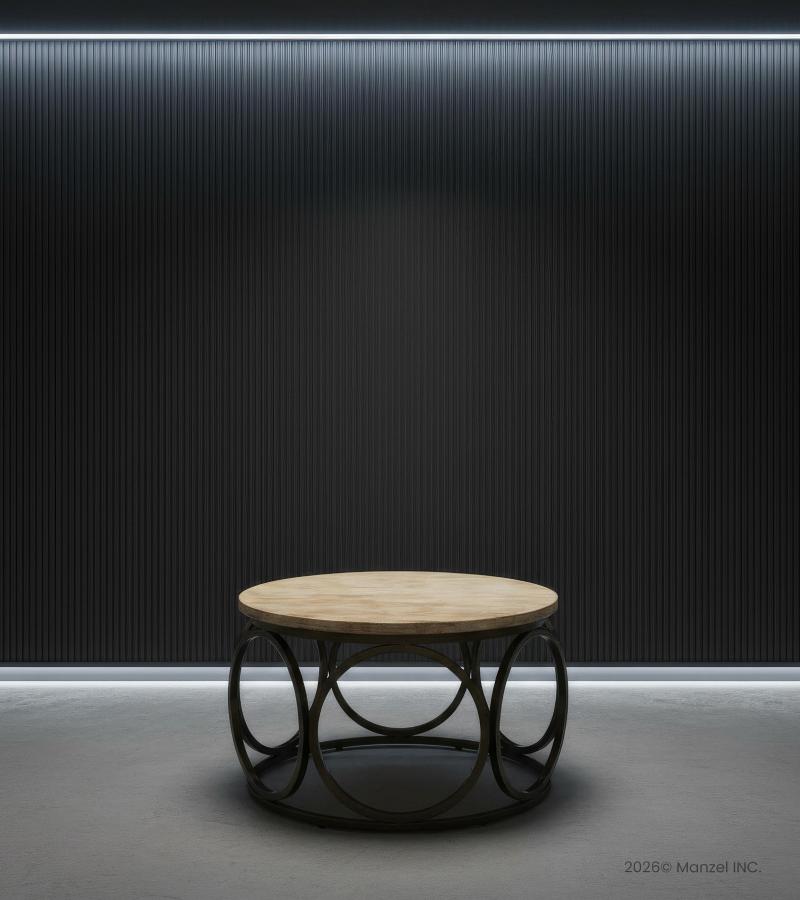 SOLID WOOD & IRON ROUND COFFEE TABLE