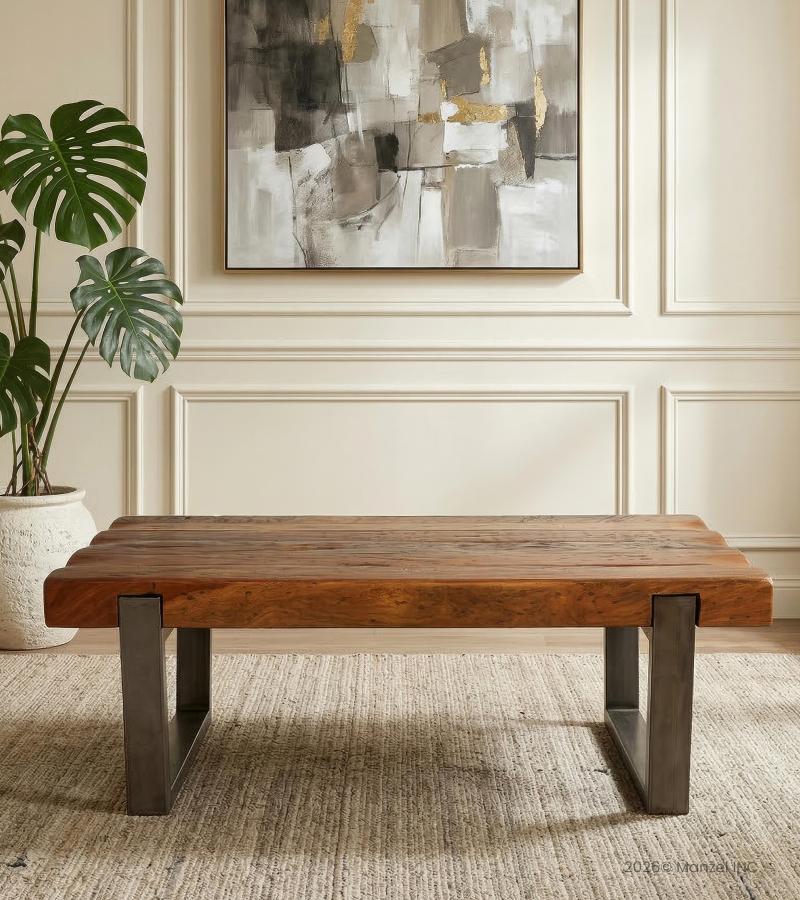SOLID THICK RECLAIMED TEAK WOOD & IRON COFFEE TABLE