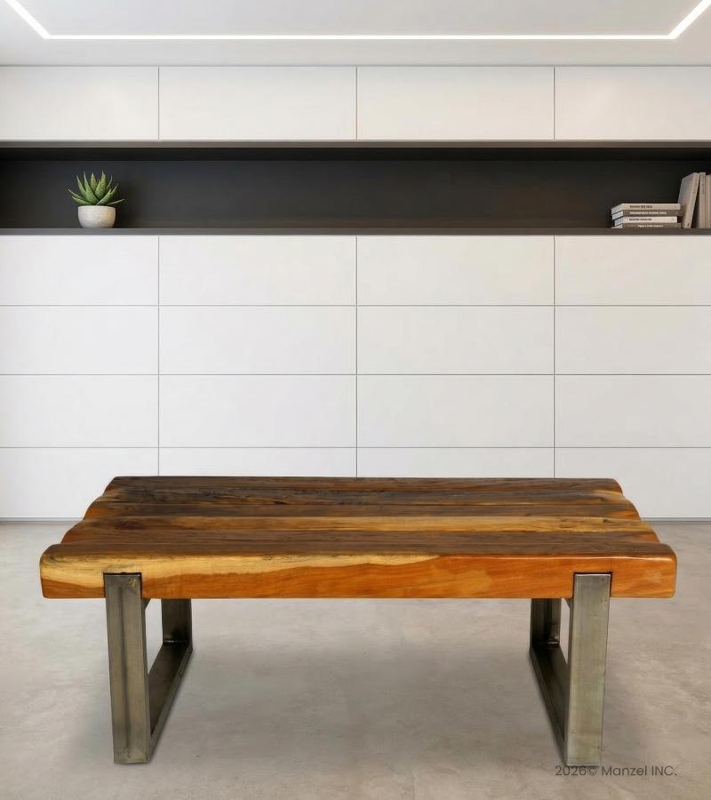 SOLID THICK RECLAIMED TEAK COFFEE TABLE W/ METAL BASE